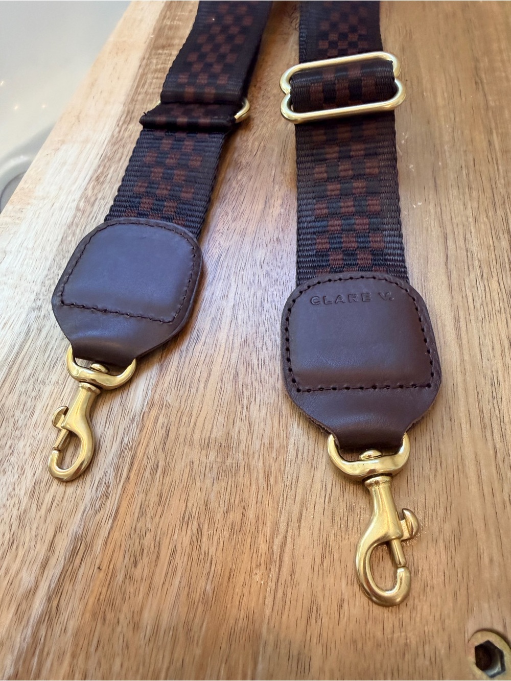 Clare V adjustable crossbody strap chocolate checkered NWT $125 - Picture 6 of 7